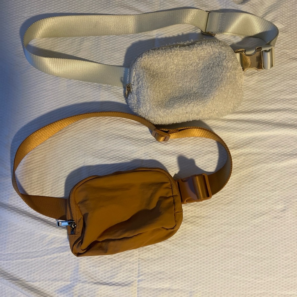 2pc belt bags camel and cream colored